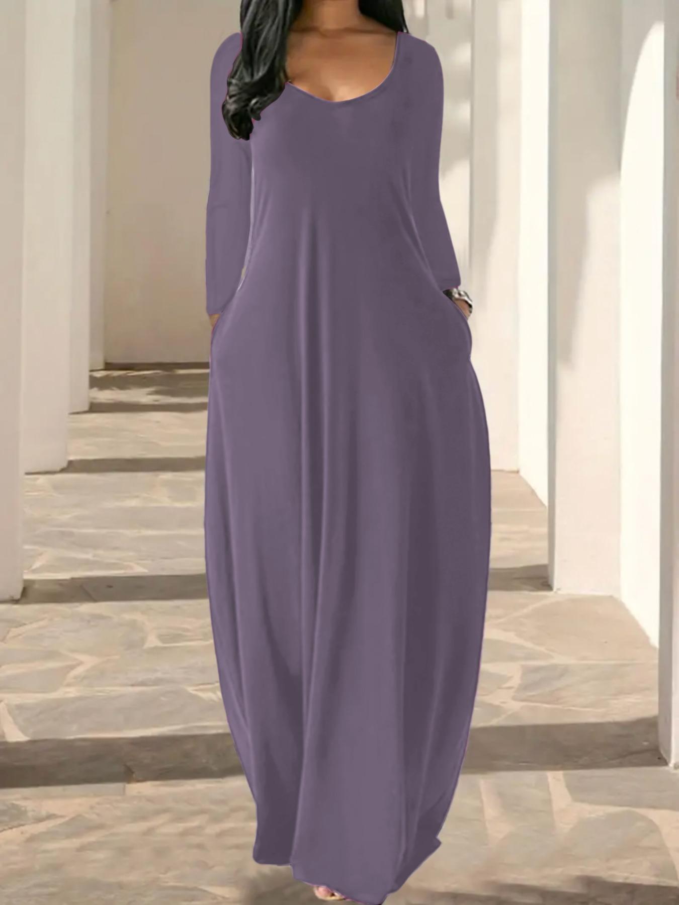 Women's Long Nightgown, Coffee Leopard Print, Round Neck Long Sleeve Pocket Sleepwear, Soft Comfortable Casual All-Season Loungewear