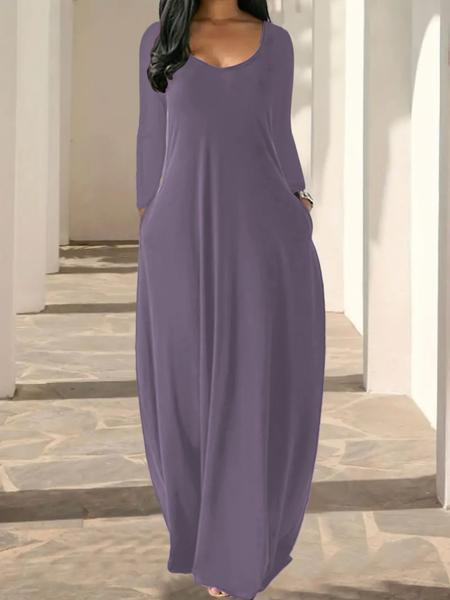 Women's Long Coffee Leopard Print Dress, Casual Fitted Round Neck Long Sleeve Pocket Sleepwear, Soft Fabric All Seasons