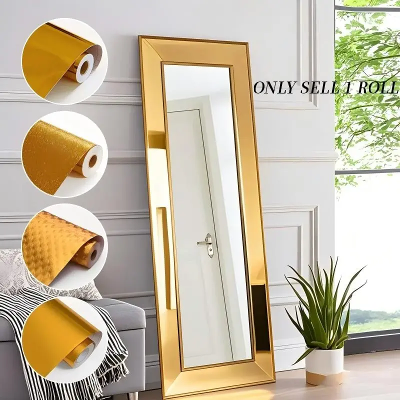 1 roll, gold mirror tape, wall borders peel and stick, PVC self-adhesive removable wallpaper, metallic decorative strip, suitable for interior walls, bathroom, kitchen, mirror frame, cabinet, drawer, door frame and baseboard.
