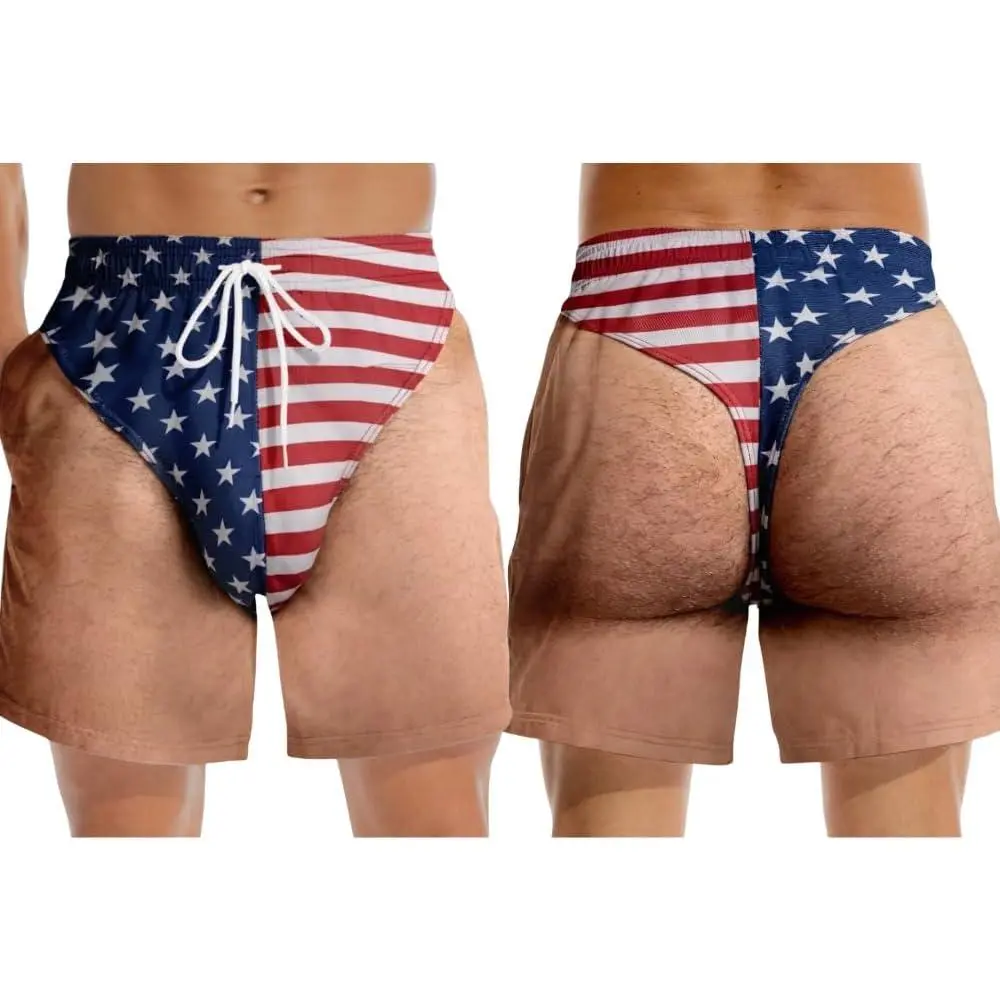 Funny Patriotic Men Swim Trunks - Personalized Summer Vacation and Travel Gifts for Men - Freedom and Chill Beach Shorts, American Flag Quick Dry Swimwear Pool Party Gift (5)