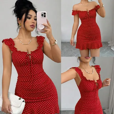 【Black Friday】Women's Casual Polka Dot Ruffled Short Dress, Summer Dresses, Stylish & Comfortable for Daily Wear