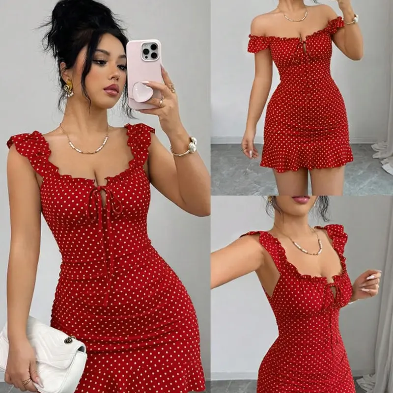 【Black Friday】Women's Casual Polka Dot Ruffled Short Dress, Summer Dresses, Stylish & Comfortable for Daily Wear
