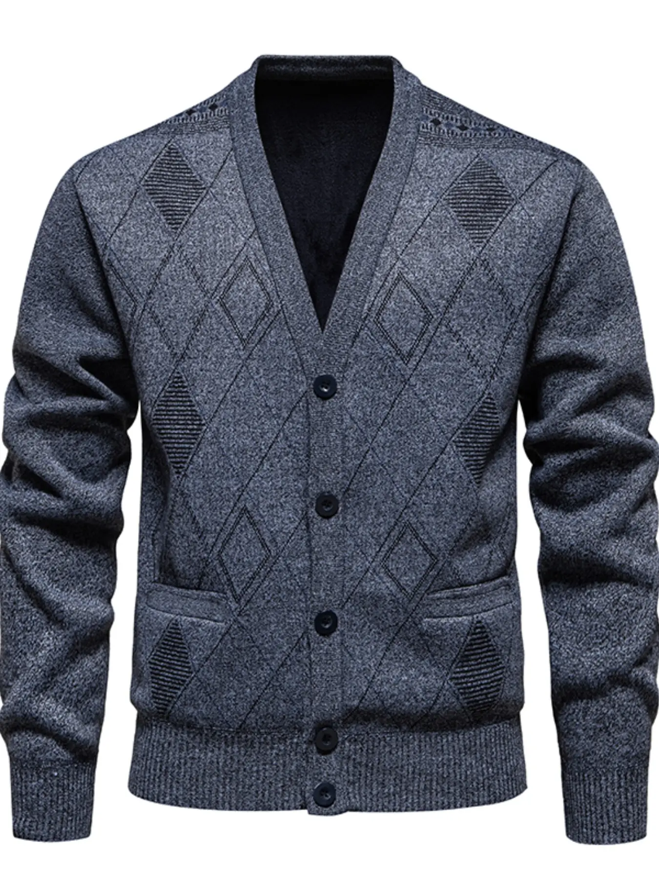 Men's Argyle Knit Cardigan, Classic V Neck, Button Closure, Loose-Fitting, Long Sleeve, Fall & Winter, Casual Style, Warm and Cozy
