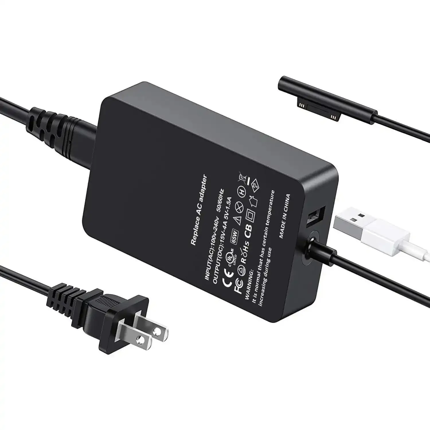 65W Surface Pro Charger for Microsoft Surface Pro 9/8/7/6/5/4/3, Windows Surface Laptop, Surface Go, Surface Book, Support 44W, 36W Surface Tablet Charger