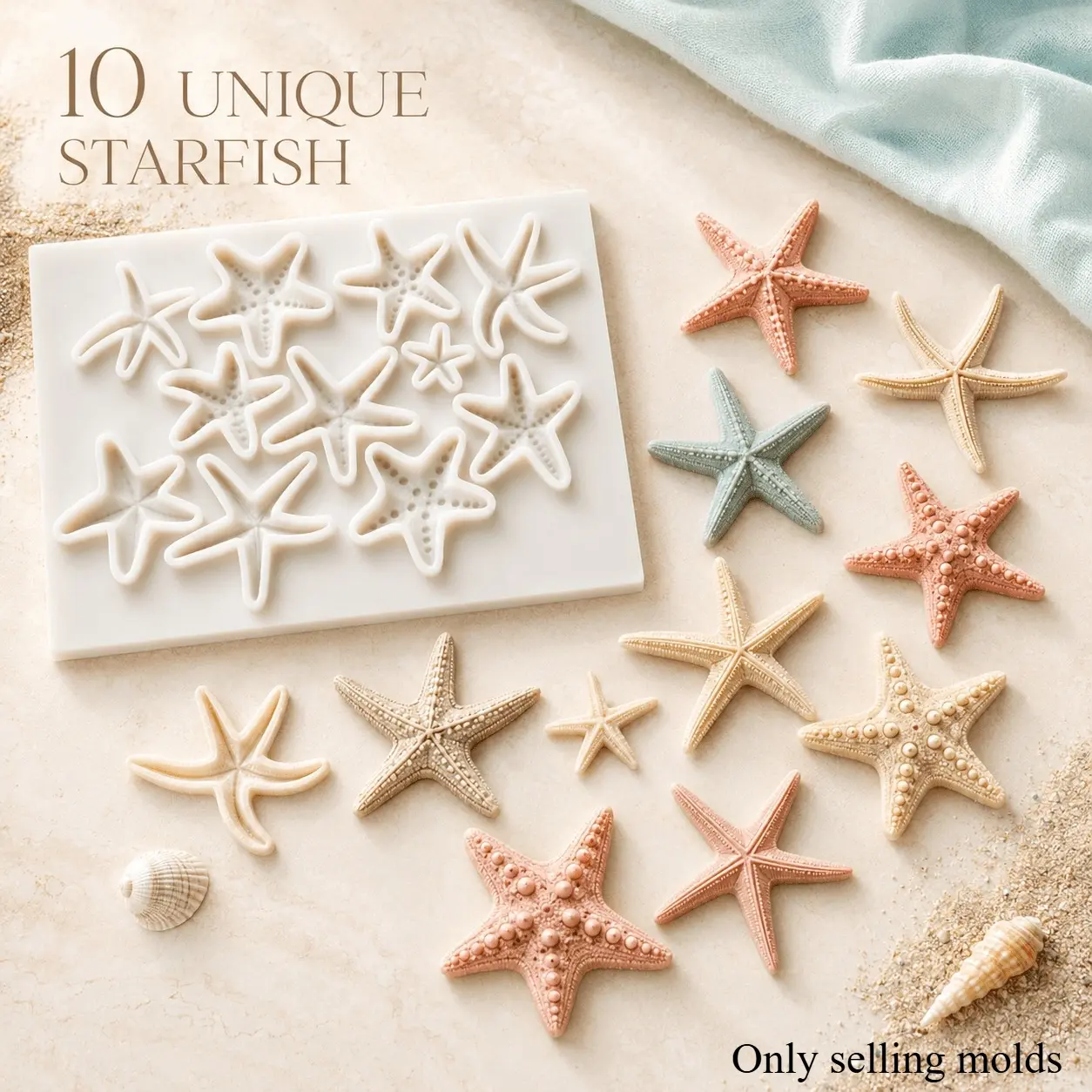 Multi Shapes Starfish Silicone Candle Molds, DIY Craft Tools, Ocean Sea Star Mould for Summer Gift &Table Candle Decor, Suitable for Crystal Epoxy Resin, Soap Craft & Plaster Casting