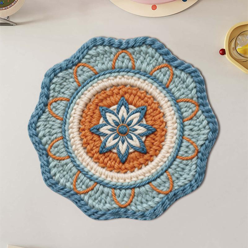 2D Flat Printed Mandala Floral Design Placemat, Heat-Resistant, Non-Slip & Durable, Lightweight Luxury Table Decor, Home Furnishing Accessory