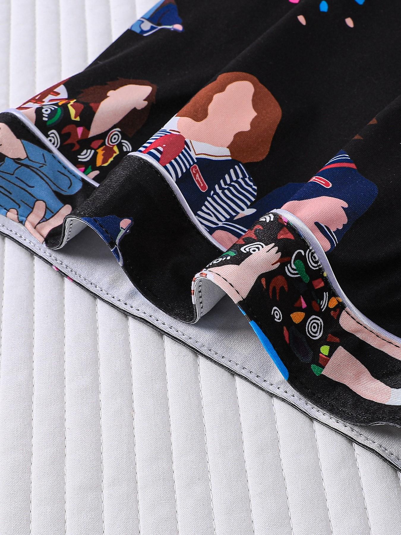 Women's 2-Piece Stranger Things Print Lapel Pajama Set, Short Sleeve Button Down Top with Pocket & Elastic Waist Shorts, Soft Comfy All-Season Loungewear, Casual Sleepwear for Ladies Home Daily Wear