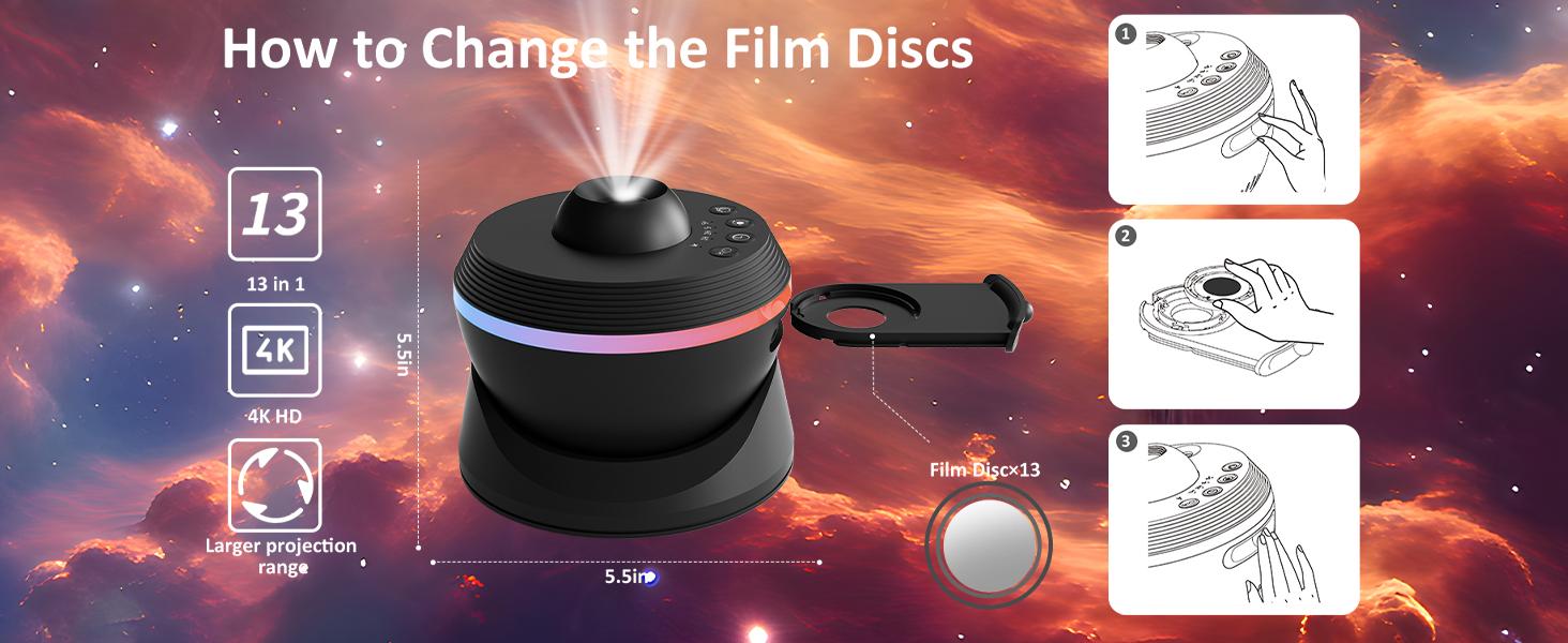 VanSmaGo Meteor Galaxy Projector, 13 in 1 Planetarium Star Projector Realistic Starry Sky Night Light with Solar System Constellation Moon for Kids Adults Bedroom Ceiling Home Theater Living Room Decor