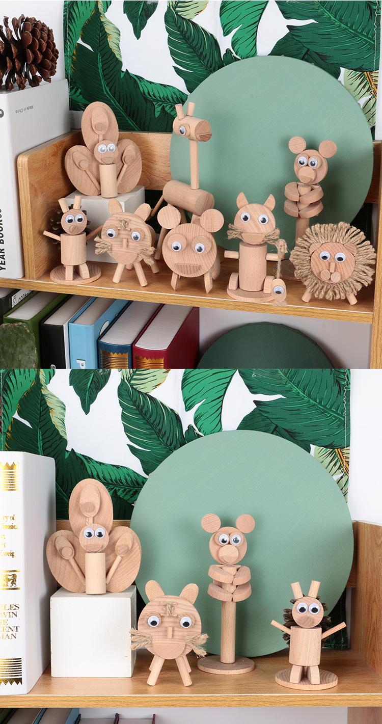 Creative children's DIY material kit, wooden animal stakes and branches small ornaments, handmade dolls and decorations for kindergarten