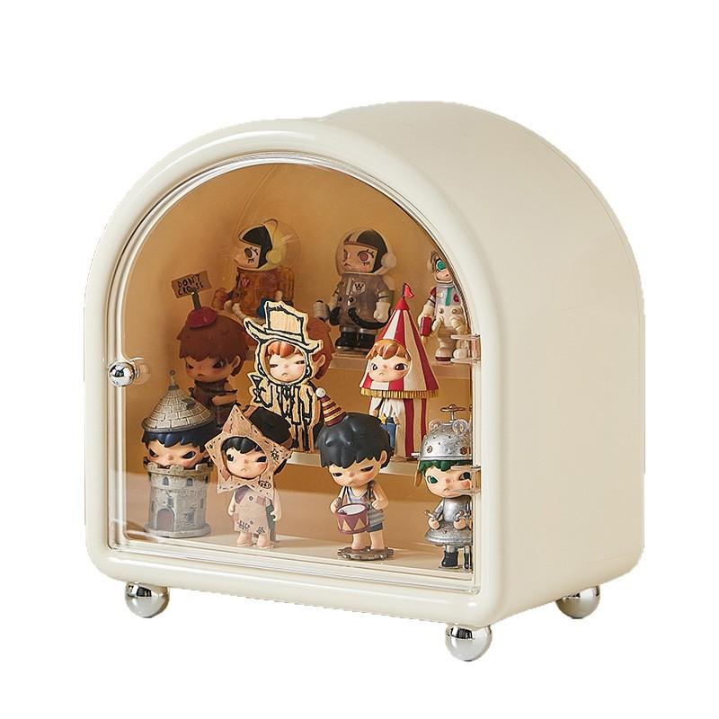 1Pc Cream Style Castle Blind Box Display Stand, Pop Mart Doll & Figure Display Case, High Appearance Dustproof Storage Cabinet, Desktop Doll Display Rack, Transparent Large Capacity Trendy Toy Organizer