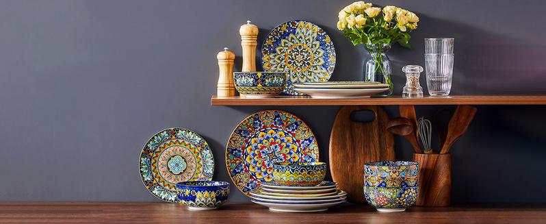 vancasso 24/18/12 Pieces Dinnerware Sets, Plates and Bowls Set, Porcelain Dishes Set for 4/6, Microwave and Dishwasher Safe, Scratch Resistant, Bohemian Style Dining Ware, Series SIMI Tableware