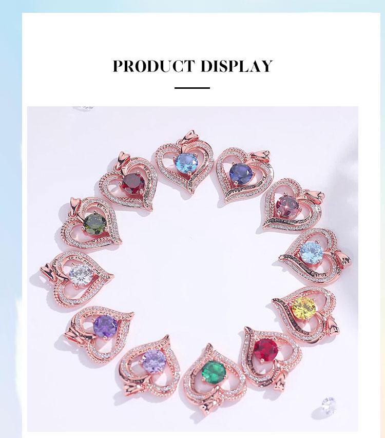 Elegant Birthstone Heart Necklace with Engraved I Love You to the Moon and Back, Rose Gold Heart Pendant, Bridesmaid & Lover Gift