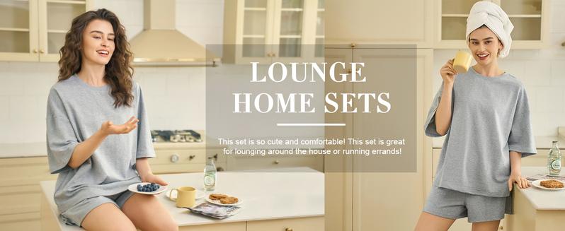 Imily Bela Womens 2 Piece Outfits 3/4 Sleeve Tops and Elastic Waist Shorts Lounge Sets Loungewea Womenswear Loungewear