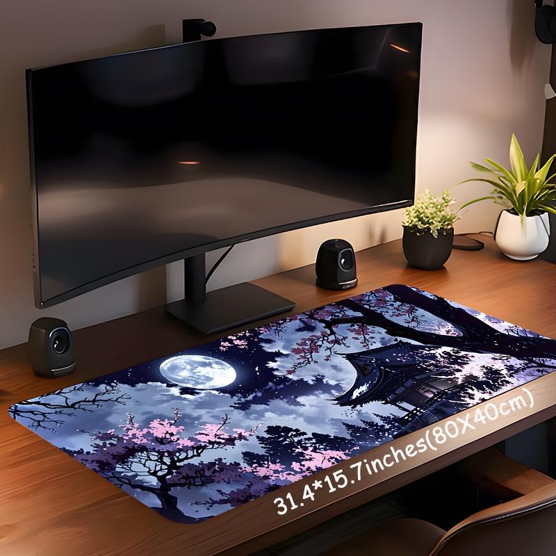 Japanese Style Anime Pattern Mouse Pad, Rectangle Gaming Mouse Pad, Office Desk Keyboard Mat for Home Office Desk