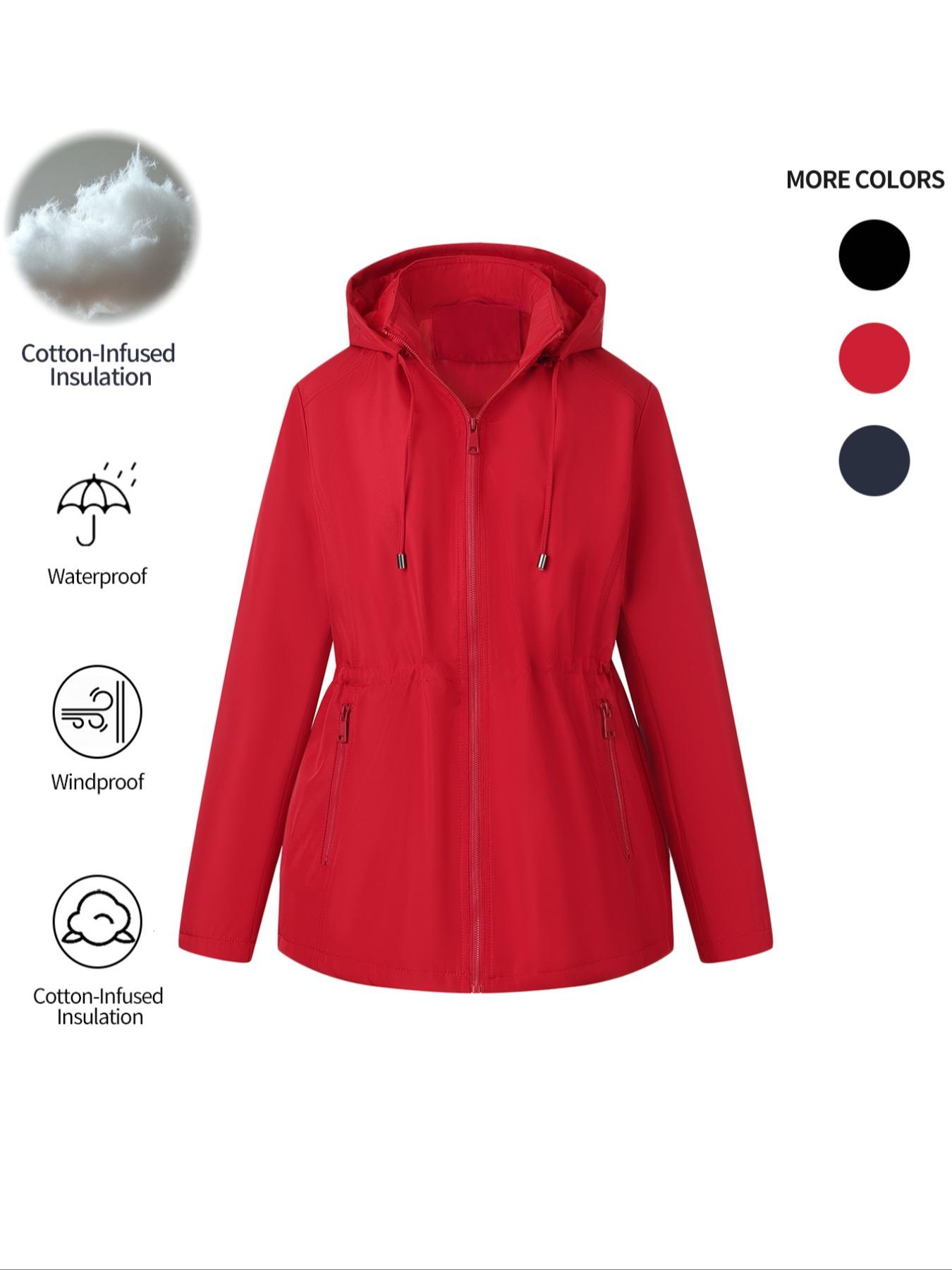 Women's Plus Size Cotton Jacket, Hooded Spring Fall Coat, Waist Drawstring Pocket Casual Outerwear, Warm Winter Thin Cotton Vest