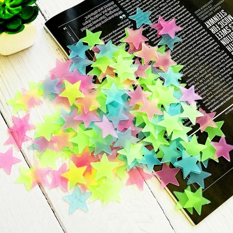 100pcs Colorful Glow-In-The-Dark Stickers, Fluorescent Star Wall Decals, Home Art Decor, Ceiling & Wall Decoration, Bedroom Room Decor