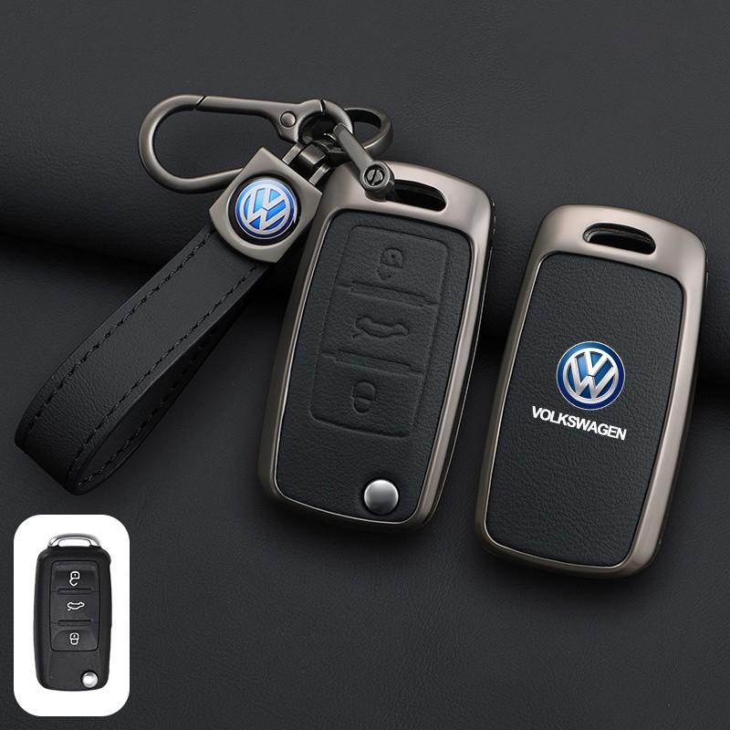 Zine Alloy Leather Car Key Case Shell Cover Bag Holder Keychain For VW Volkswagen Polo Tiguan Passat Golf Jetta Lavida Auto Key Protection Accessories Car Key Protector