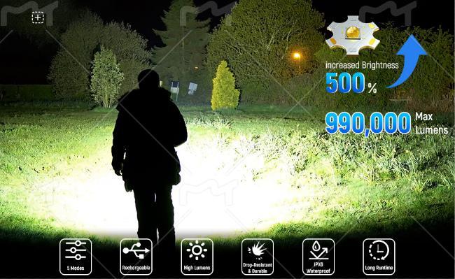 Rechargeable LED Flashlights High Lumens, 90, 000 Lumens Super Bright Flashlights with 5 Modes, Waterproof Powerful Flash Light Multifunctional Flashlights for Home Camping Hiking(2Pack)