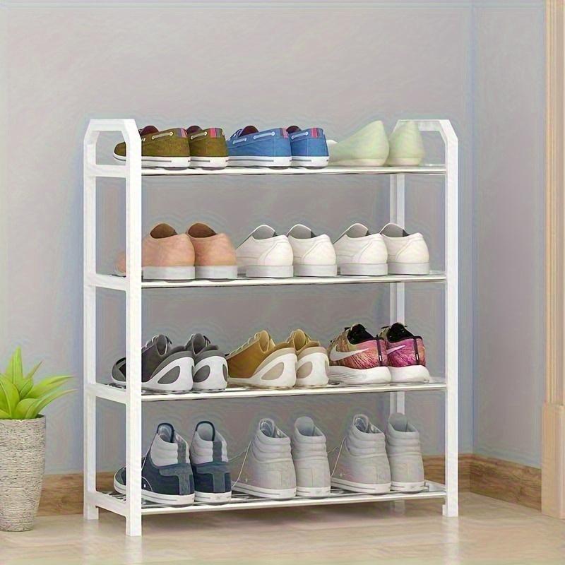 Space-Saving Four-Tier Shoe Rack, Durable Metal Plastic Storage Shelf, Compact Design for Shoes and Boots, and, Ideal for Balcony and Small Spaces