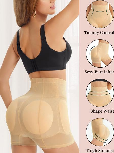 Women's Solid High Waist Seamless Removable Pad Shapewear Shorts, High Stretch Tummy Control Shapewear Clothing, Ladies Shapewear Bottoms for All Seasons