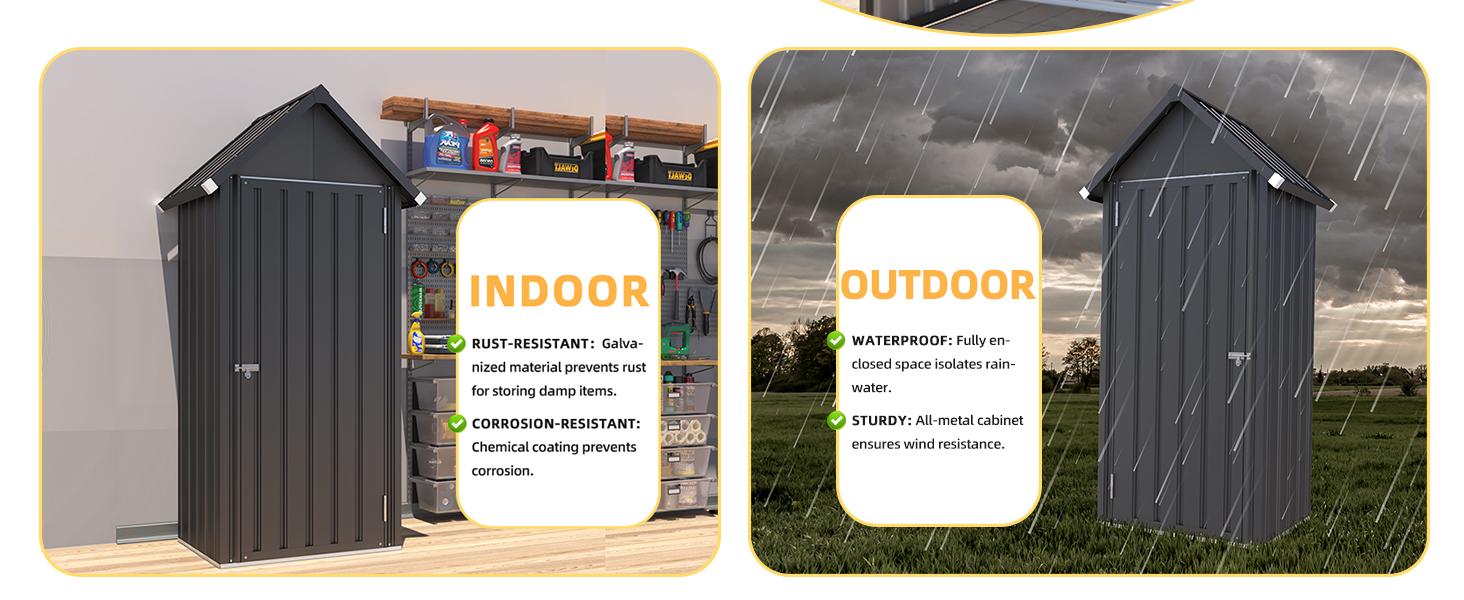 Outdoor Storage Cabinet Waterproof with Shelves, Vertical Storage Shed, Lockable, Rust-Resistant Stainless Steel Hinges, 3 Adjustable Shelves Furniture Modern