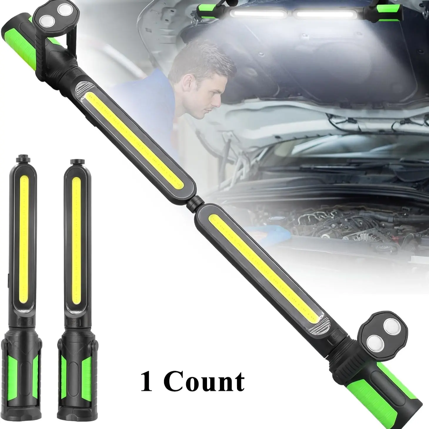 Rechargeable Work Light, 2-In-1 Hanging Work Lamp with Magnetic Base and Hook, 3 Lighting Modes, Built In 2x2200mah Battery, Ideal for Emergency, Car Repair, Workshop