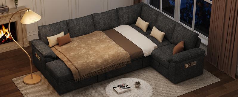 【4-5 Packages】108 Inch Sectional Sleeper Sofa with Pull Out Bed, U Shaped 5/7 Seat Modular Sectional Sofa with Storage, Sectional Couches for Living Room, Cloud Modular Couch, Removable Sofa Cover#daybed