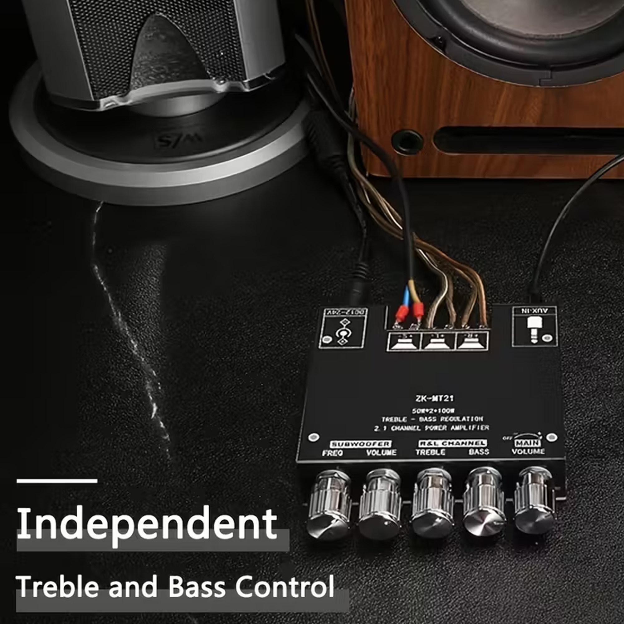 BT Amplifier Board,50W+50W+100W 2.1 Channel Subwoofer Amp Board with Treble/Bass/Sub Control,DC 9-24V, Bluetooth and AUX Inputs, DIY Wireless Speakers AMP Board