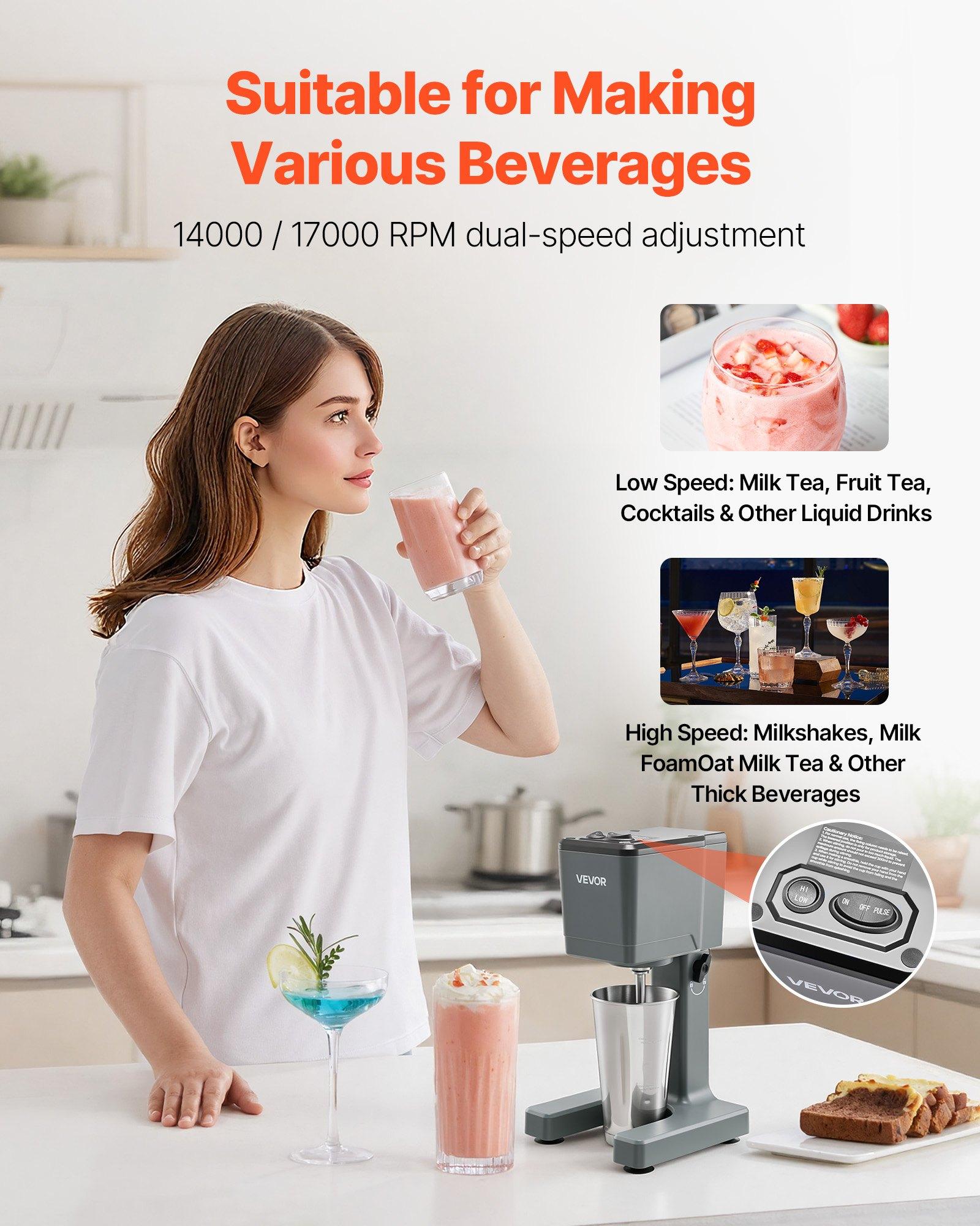 VEVOR Single-Head Stand Mixer - 150W (100 to 1199 W) AC120V Dual-Speed Steel & Plastic Milkshake Maker, 7.56× 7.48×13.78 In/ 192× 190× 350 Mm, 6.83 lbs, Stainless Steel Cup, No-Load Gear 1:17,000 rpm for Home Kitchen, Bar Beverage Shop