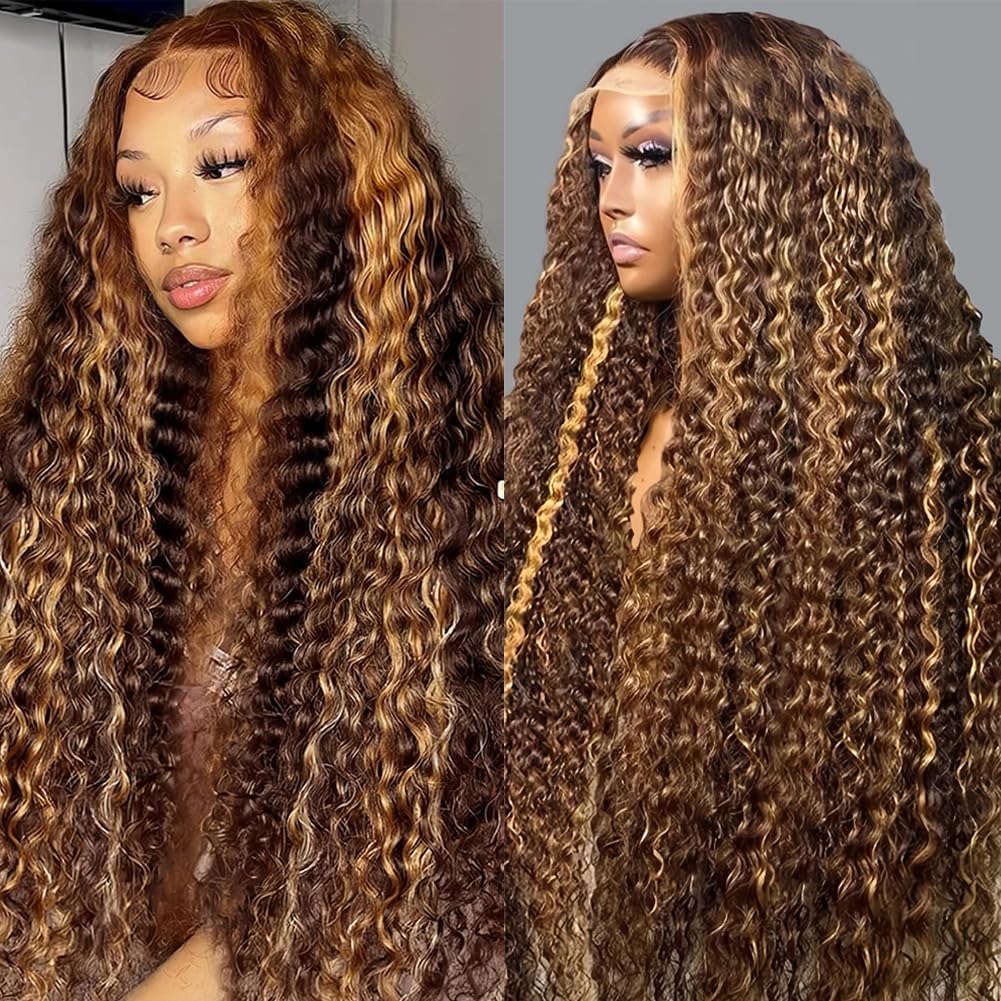 Highlight 4/27 Deep Wave Lace Front Wigs Human Hair 13X6 Ombre 180% Density Body Wave Lace Front Wigs Straight Lace Front Wigs