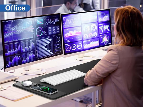 XXL Wireless Charging Mouse Pad 31.5"x15.8" Large Desk Mat for Laptop Keyboard Waterproof Smooth Surface Non-Slip Base Black Office PC Gaming Mat