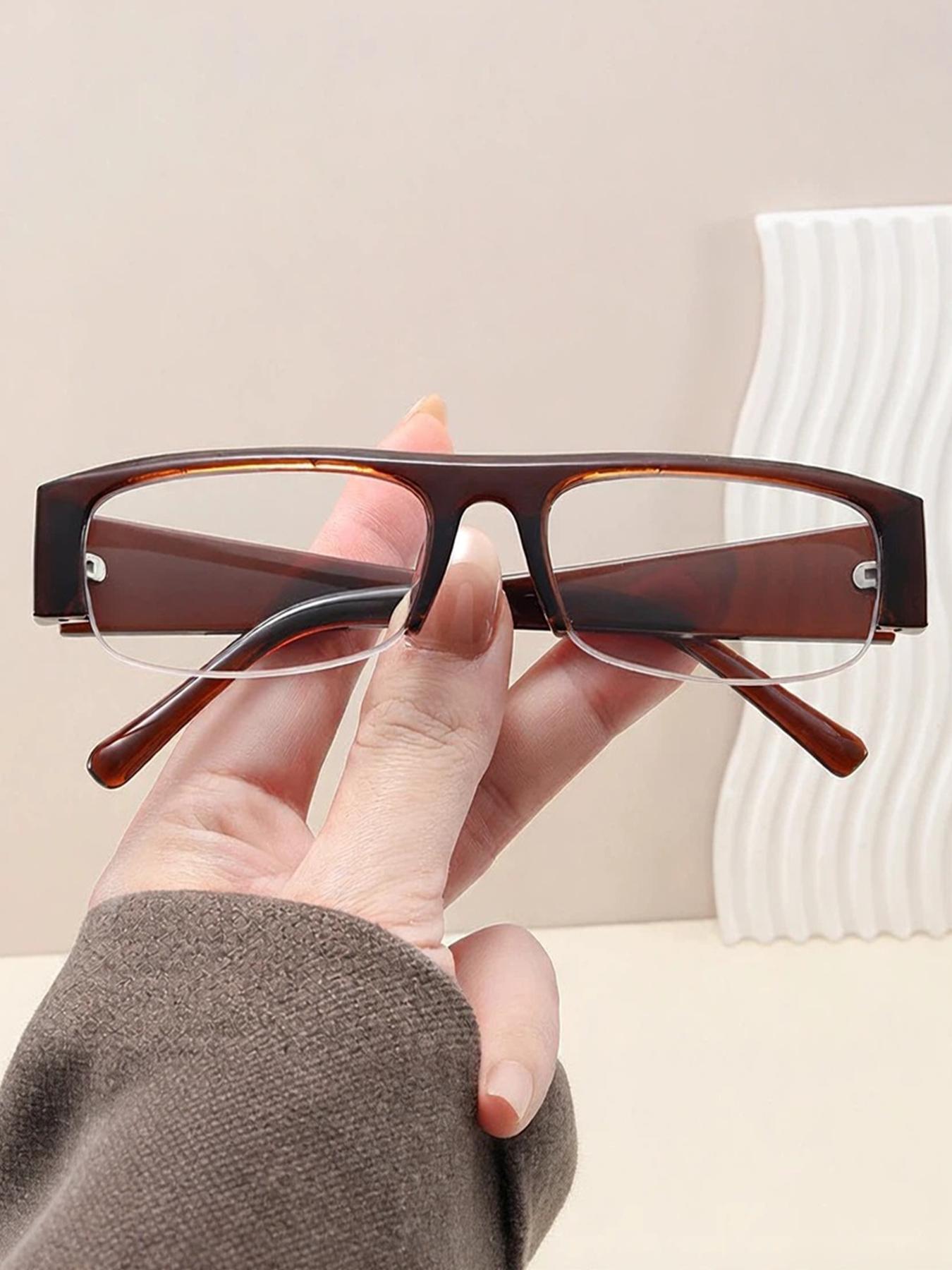 1Pcs High-End Narrow Frame Light Luxury Glasses, Fashionable Brand Besign Half Frame Glasses, Computer Blue Light Protection, Simple Outdoor For Women.