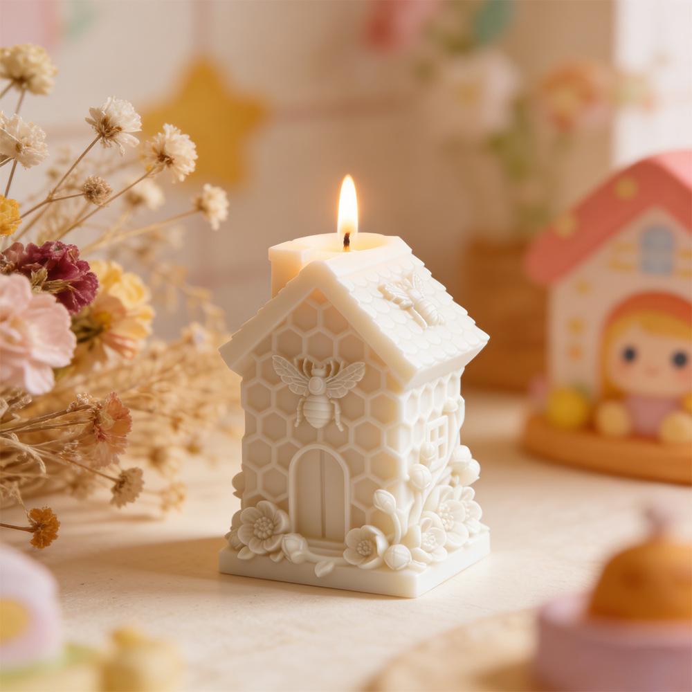Honeycomb Small House Embossed Flower Candle Mold DIY Honeycomb Hut Shape Multifunctional Aromatherapy Plaster Epoxy Soap Mold Easy To Release Creative Handmade Ornaments