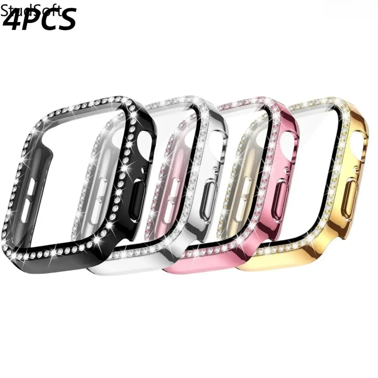 4PCS Bling Diamond Watch Case with Screen Protector Compatible with iWatch Series 11 10 Ultra 2 SE Shiny Rhinestone PC Bumper Cover for Women