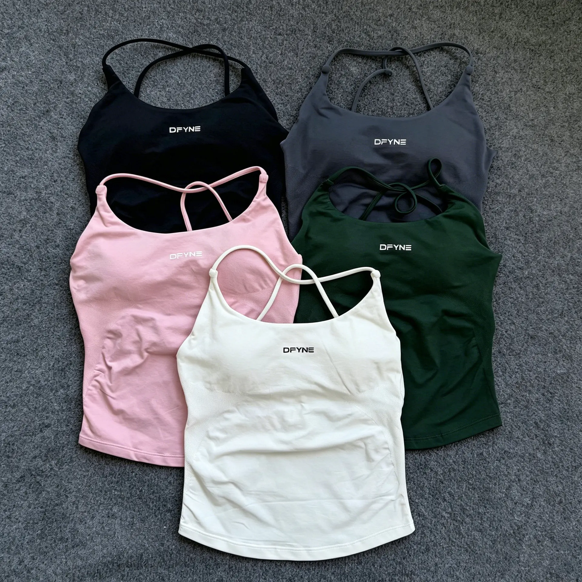 DFYNE Strappy Built-In Bra Activewear Cami - Chic, Elegant, Casual Fabric Open Back Crop Top for Gym & Everyday Wear, Workout