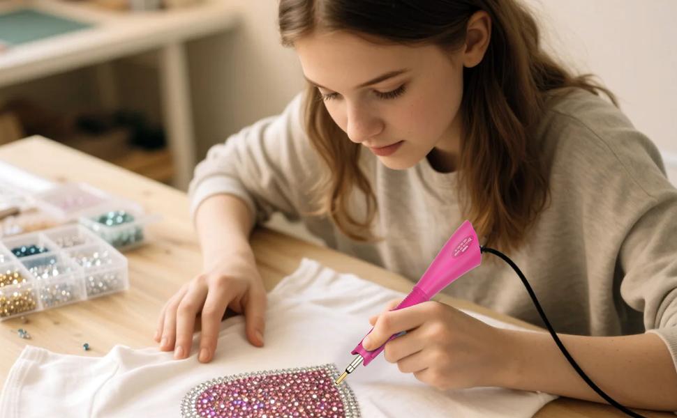 Hotfix Rhinestones Applicator Kit Set 4500 Pcs Crystals (White/AB/Multi-Color) - Bedazzler DIY Craft Includes 19 Pattern Templates, Tweezers, Brush, Bag - for Clothes,, Jeans (Pink)