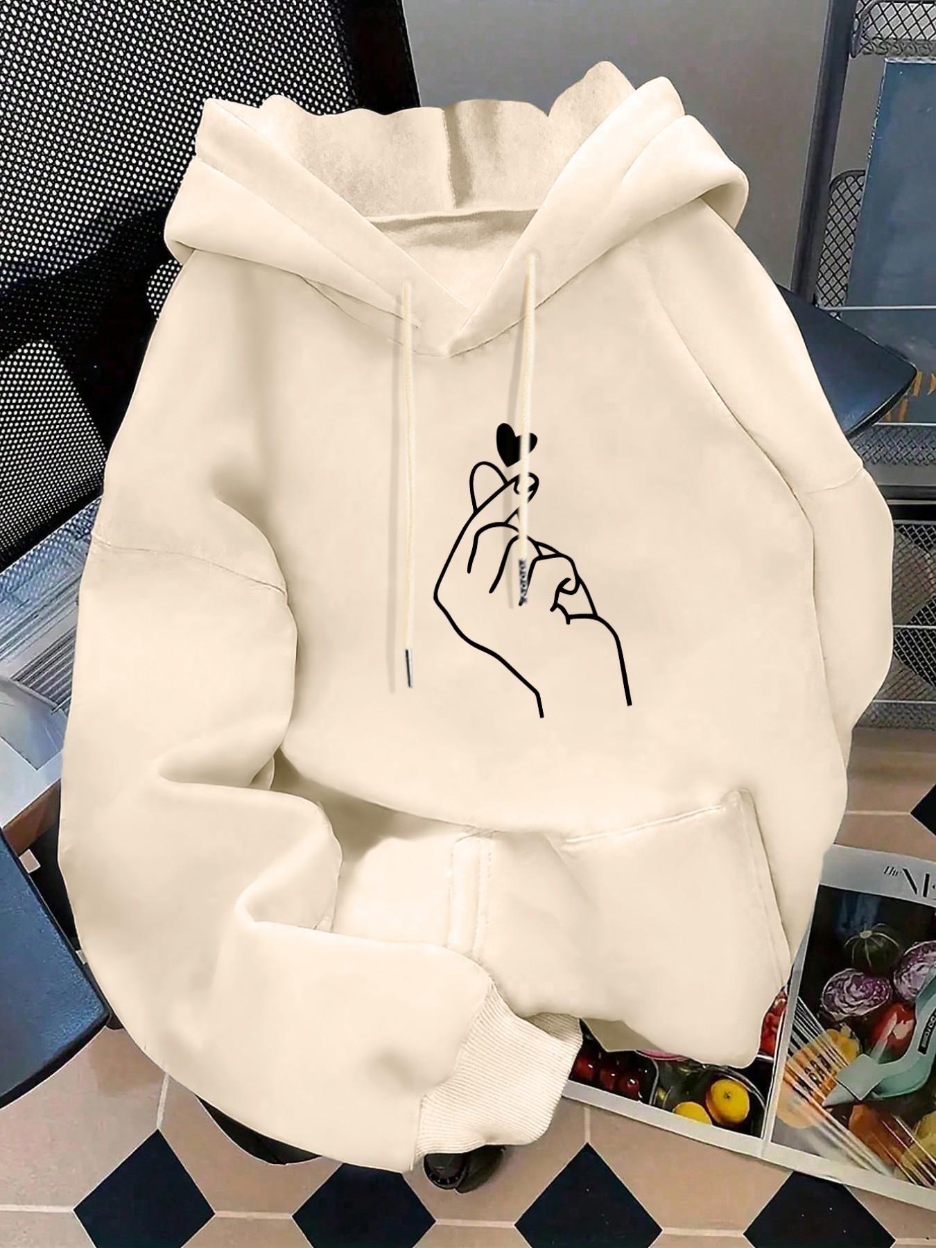 Women's Fashion Graphic Hooded Sweatshirt, Valentine's Day Heart Print Pullover, Kangaroo Pocket, Long Sleeve, Fitted, Casual Fall & Winter Wear