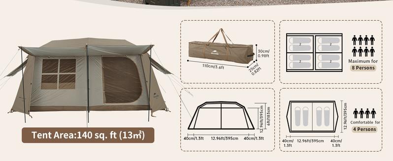 Naturehike Large Family Camping Tent with Front Awning & 60s Quick Setup – Waterproof, Sun Protection, Spacious 4-8 Person, Two-Room Design, Built-in Lights, Large Storage Space & Five-Sided Ventilation, Outdoor & Backyard Adventures