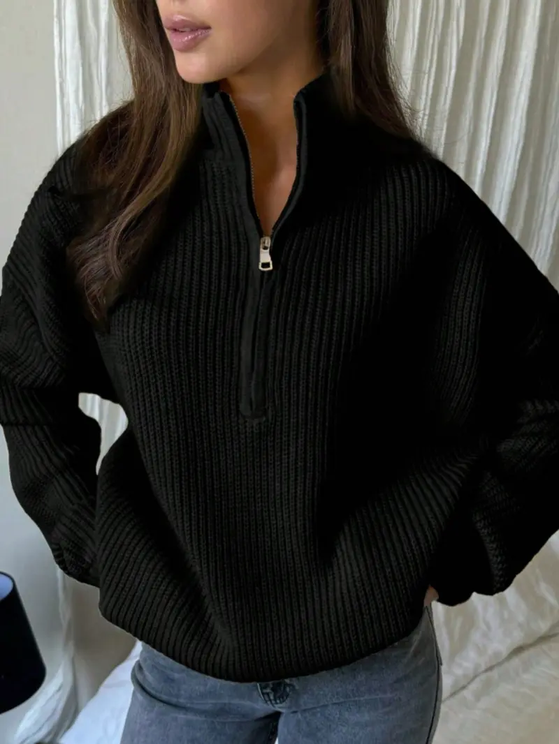Cream half-zip knit pullover