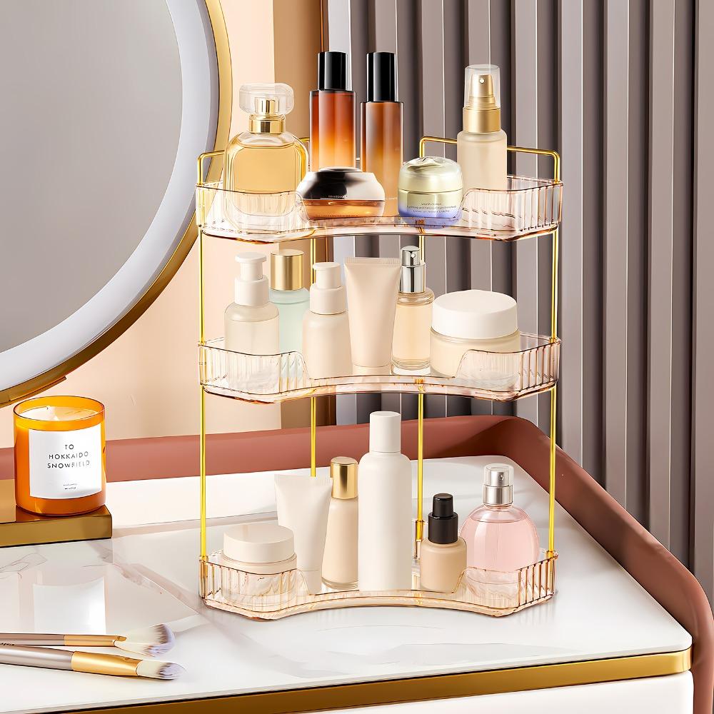 Corner bathroom storage rack, perfume tray for bathroom countertops and vanity organizer, cosmetic storage box, corner storage and organizer rack suitable for bathrooms, kitchens and vanities