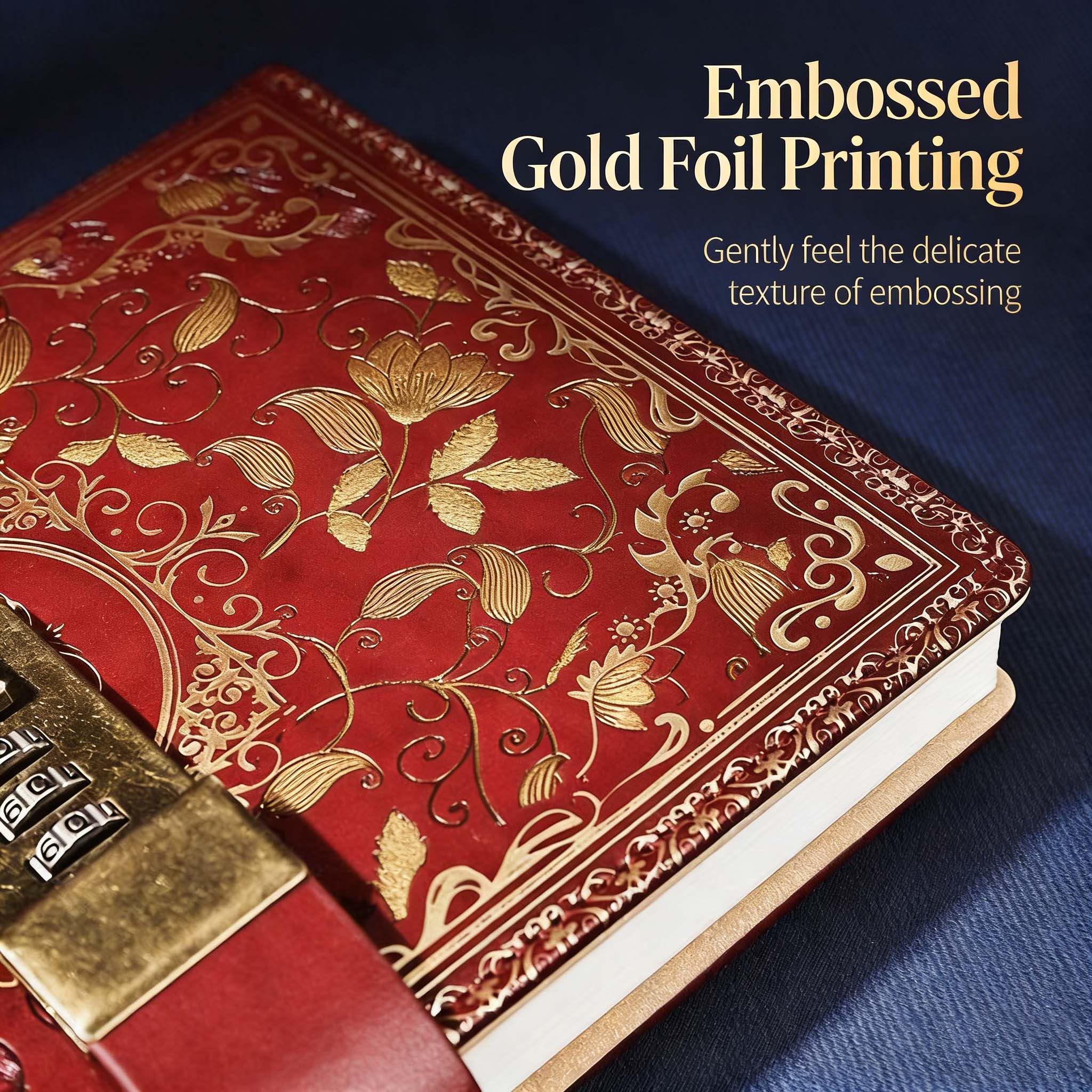 Vintage European Embossed Gold Foil Password Notebook, Luxurious Texture, Practical Functionality, Diary Journal Private Notebook, 100 Sheets