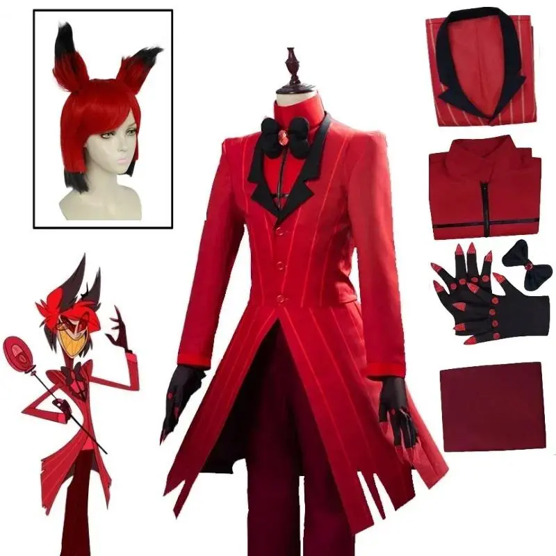 ALASTOR Cosplay Hazbin Anime Cosplay Costume Wig Ears Hotel Shoes Accessories Halloween Party Uniform Men Women Jacket Red Suit