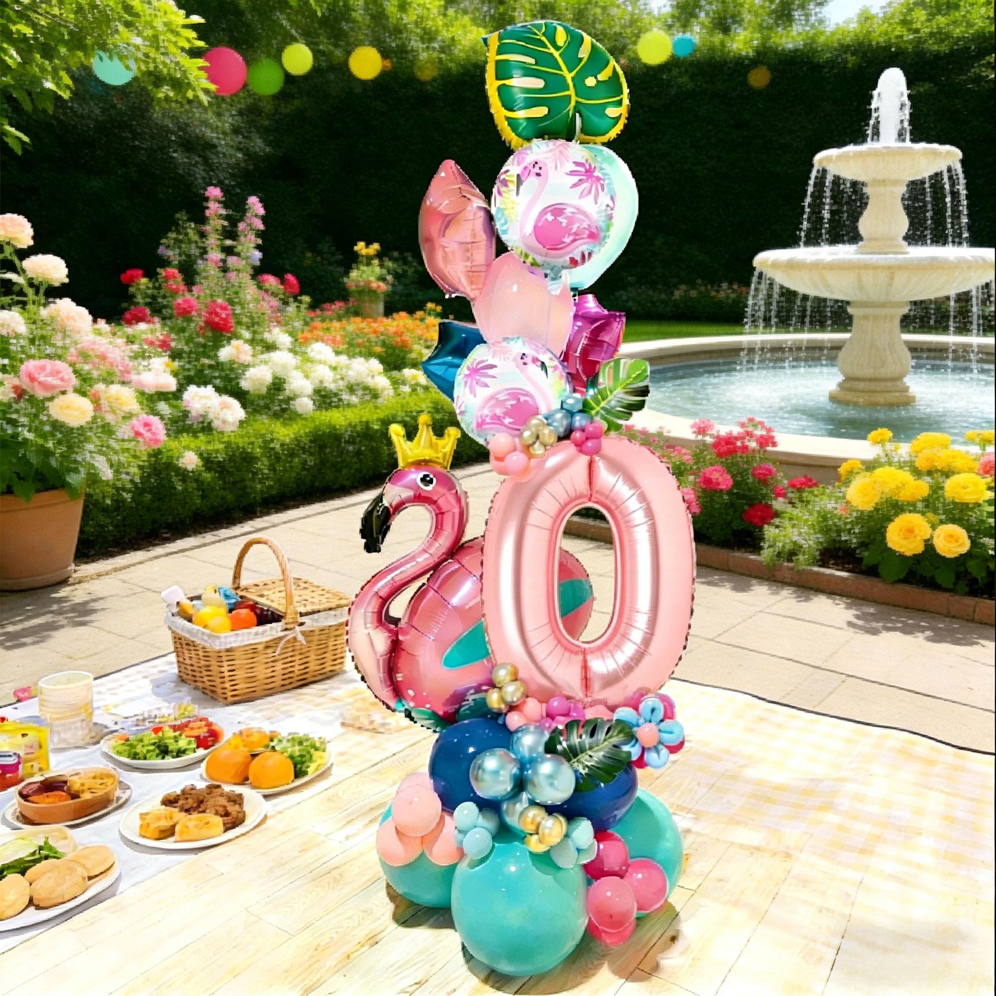 Hawaiian Flamingo Birthday Party Decor Set, Maroon Latex Balloons, Rose Gold Numbers, Outdoor Picnic, Pool Party, Cafe Decoration