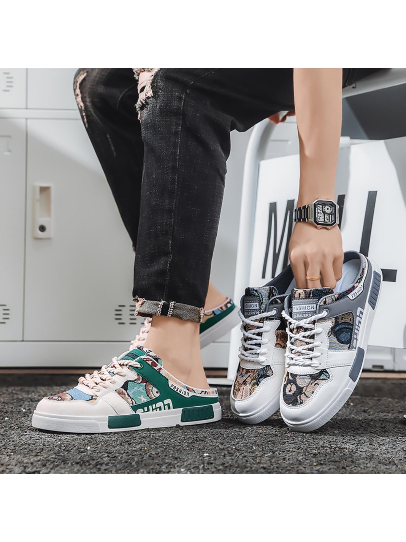 Summer Men's Half Slippers Fashion Large Size Non-Slip Breathable Casual Slippers, Stylish Comfortable Footwear for Daily Wear, Mesh Breathable Slides