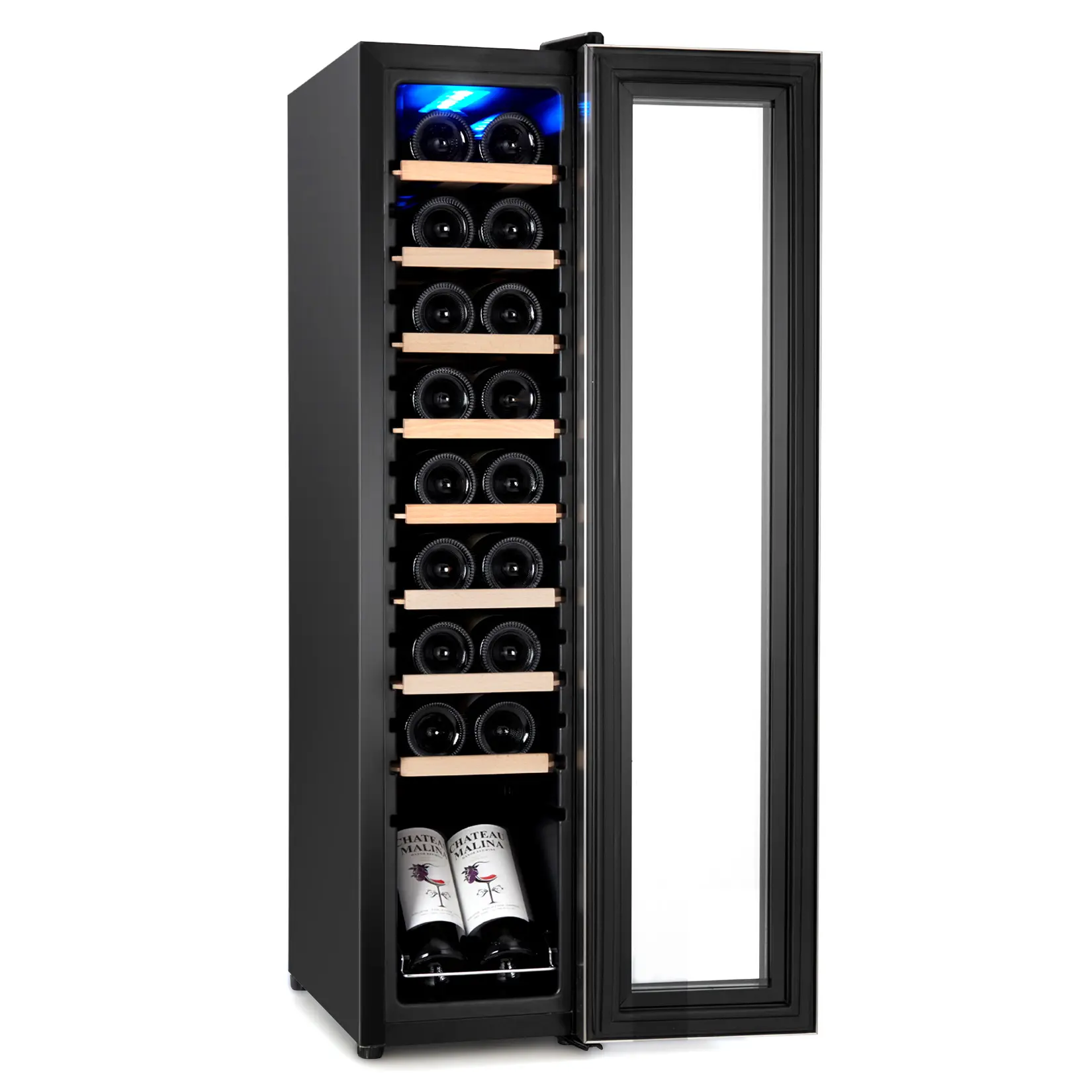 14-Bottle Freestanding Wine Cooler Refrigerator, Compressor Single Zone Wine Fridge - 41–64°F Digital Touch Temperature Control - Glass Door, Quiet Mini Wine Chiller for Home Office Bar