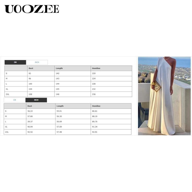 UOOZEE Women's Casual Loose Asymmetric Solid Color Split-Joint One-Shoulder Maxi Dresses, Party, Holiday Elegant Style, Chiffon Fabric, birthday outfit One Size Up Recommended for C - Cup and Above