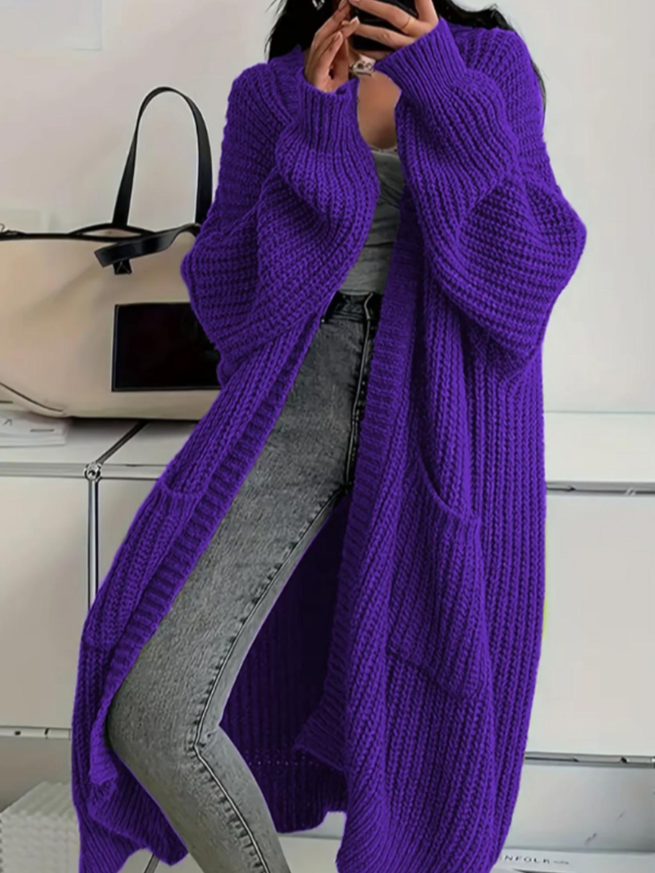 2026 Elegant Long Over Knee Sweater Cardigan For Women, Fall Winter New Casual Loose Thick Knit Coat, Trendy Fashion Outerwear, Knitted Cardigan Tops