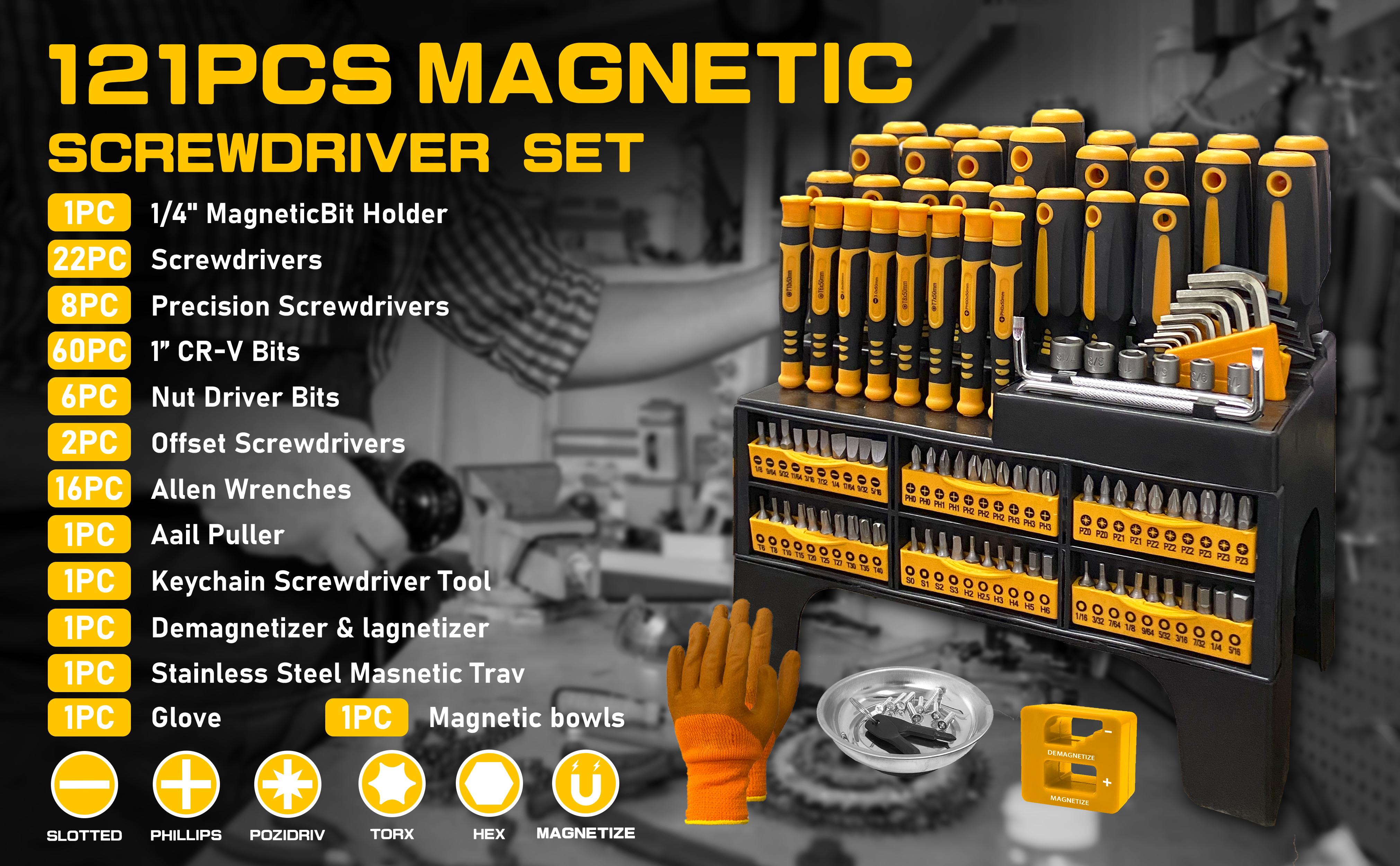 DARK DUCK 121-Pc Chrome Vanadium Steel Screwdriver Set - Magnetic Hex/Flat/Star Heads, Non-Slip Grip & Storage Rack - Ultimate DIY Tool Kit for Woodworking/Mechanics (Includes Bowl/Gloves/Nail Puller) Industrial Heavy Duty DARK DUCK 121-Pc Chrome Vanadium Steel Screwdriver Set - Magnetic Hex/Flat/Star Heads, Non-Slip Grip & Storage Rack - Ultimate DIY Tool Kit for Woodworking/Mechanics (Includes Bowl/Gloves/Nail Puller) Industrial Heavy Duty