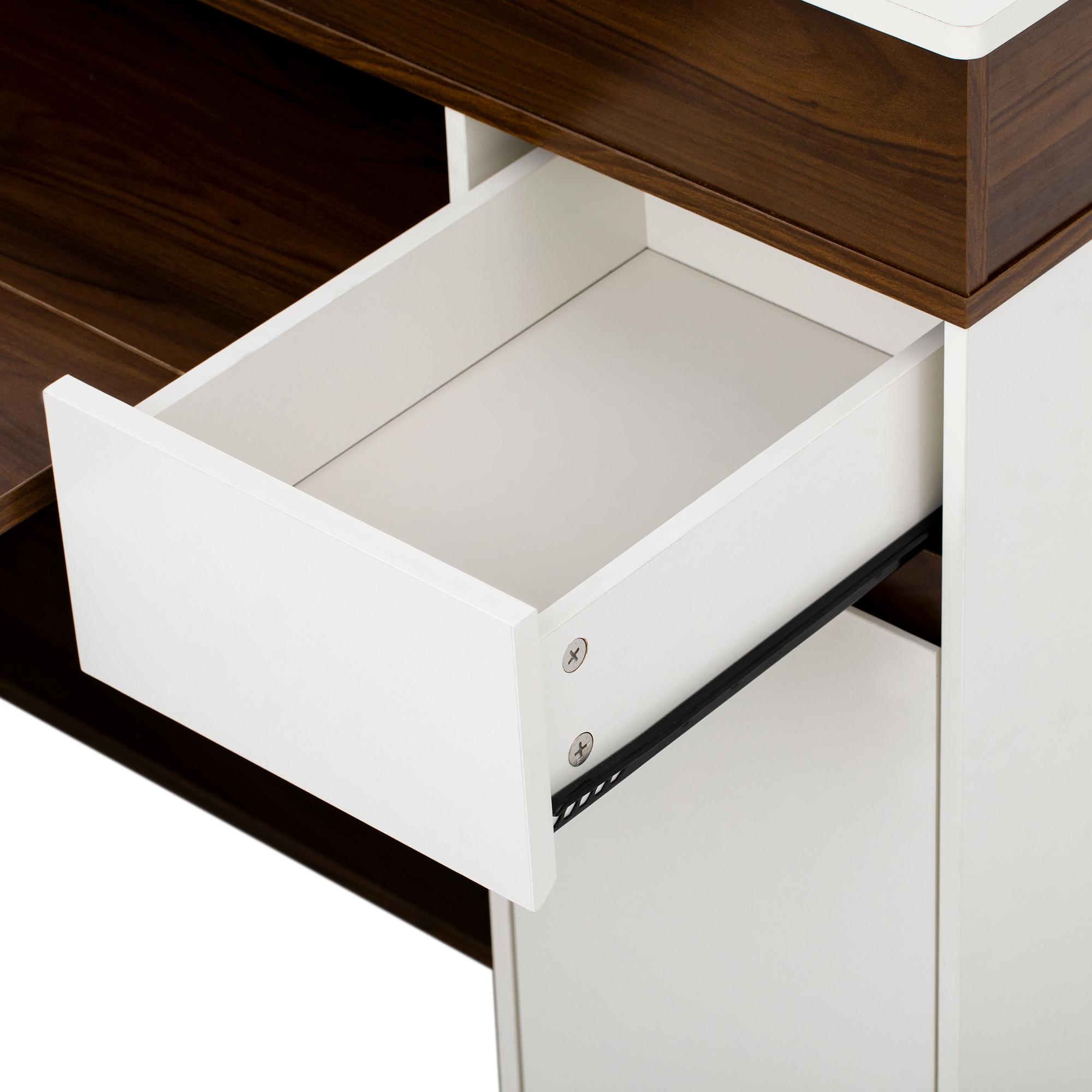 TREXM Extendable Dining Table with Extra-Long Folding Top Rolling Kitchen Island with Drawers Power Outlet Brake Lock Storage Cabinet for Kitchen Dining Room Walnut Creamy White Combo Item