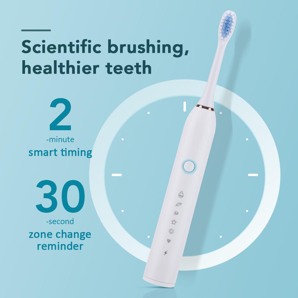 Electric Toothbrush with Replacement Brush Head, 1 Box 6 Modes Teeth Cleaning Product, Oral Care Waterproof Type-C Rechargeable Toothbrush